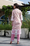 Pink Floral Straight Kurta Pant set With Dupatta