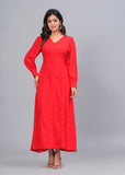 Hatheli's Women soild Red Flared Dress