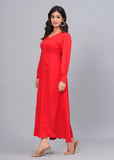 Hatheli's Women soild Red Flared Dress