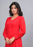 Hatheli's Women soild Red Flared Dress