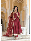 Carmine Maroon Gota Lace Work Anarkali Set